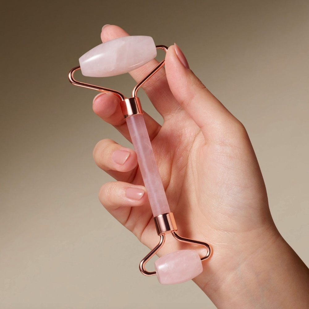 Rose Quartz Rose Gold Soothing Pink Stone Face Massager Skincare Facial Roller